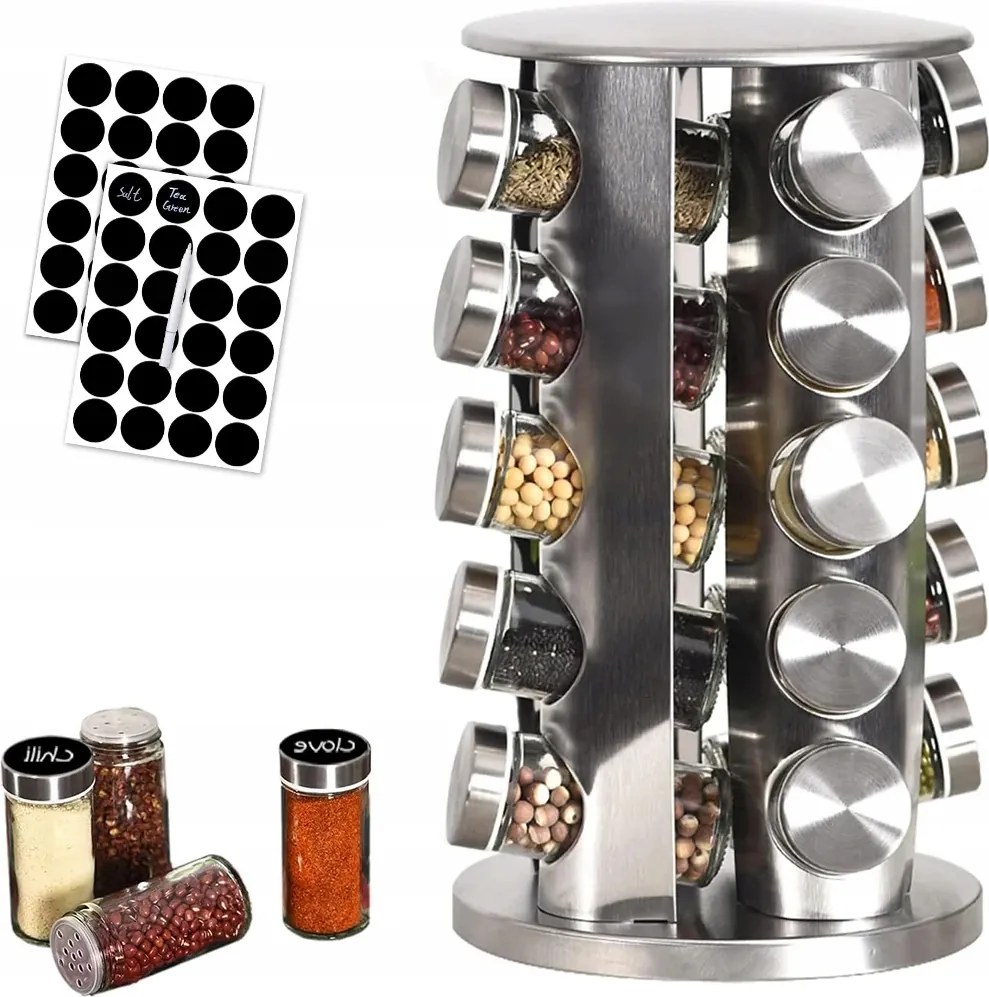 Fűszertartó Forgatható Állvány 20 Befőttesüveg Prémium konyhai rendszerező