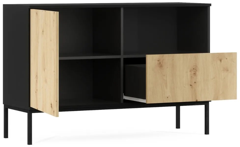 Komód LANZZI 120x40 cm, fekete/tölgyfa