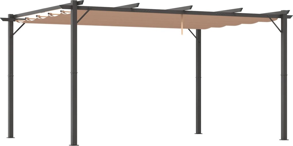Outsunny Pergola Pavilon Állítható Folyóka Tetővel 3 x 4 m Teraszi Napernyő Alumínium Napvédő Borító Terasz Kert Szürke+Barna | Aosom