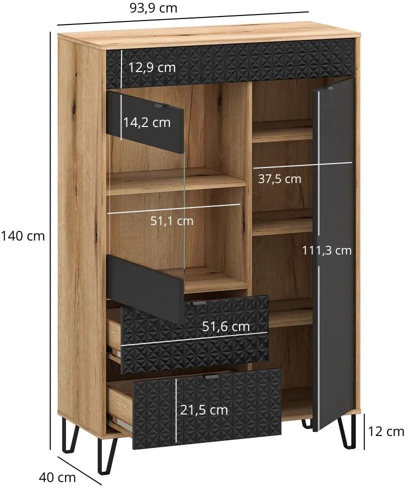 Vitrin Botones 2 (evoke tölgy + fekete) . Akció -17%. 1116769
