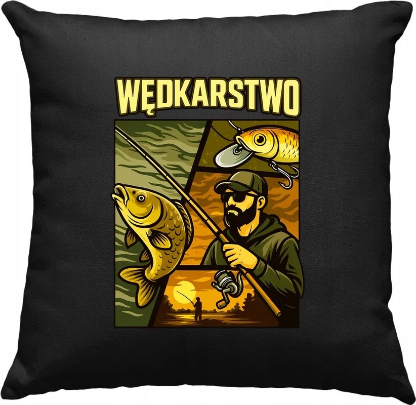 Horgász párna Halak rajongónak, fekete