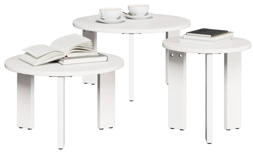 Dohányzóasztal 3 pcs Fehér 47.5 x 47.5 x 27 cm Tömör fenyőfa