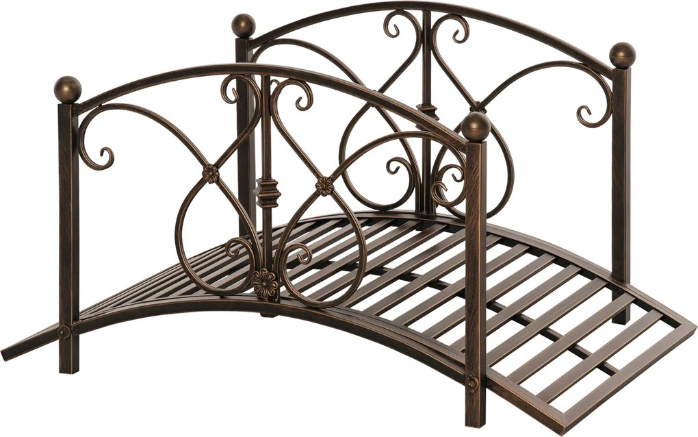 Outsunny Vintage Fém Kerti Híd, Dekoratív Híd Virágos Elemmel, 99x68x53cm, Bronz | Aosom