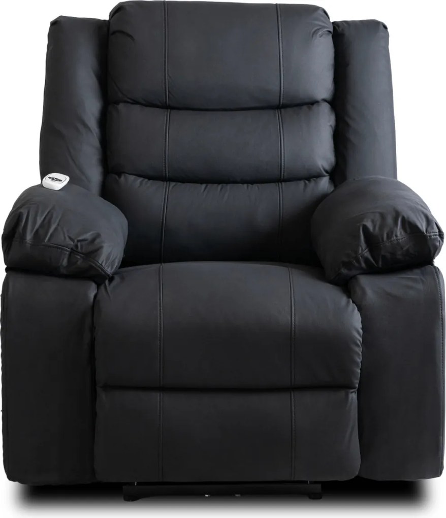 Elektromos masszázsfotel, dönthető fekete ökobőr, JASPER