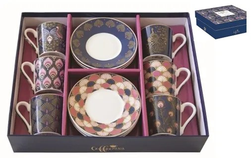 Porcelán espresso csésze+alj 6 személyes - Coffee Mania Peacock