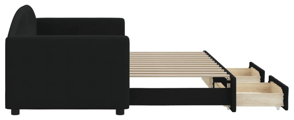 fekete kihúzható szövet heverő fiókokkal 80 x 200 cm