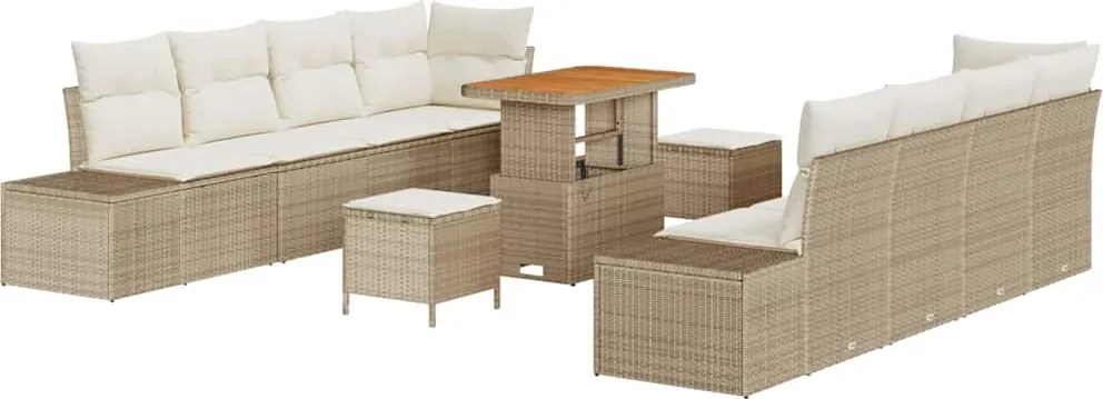 vidaXL Kerti Kanapé Szett párnával 11 pcs Bézs polirattan