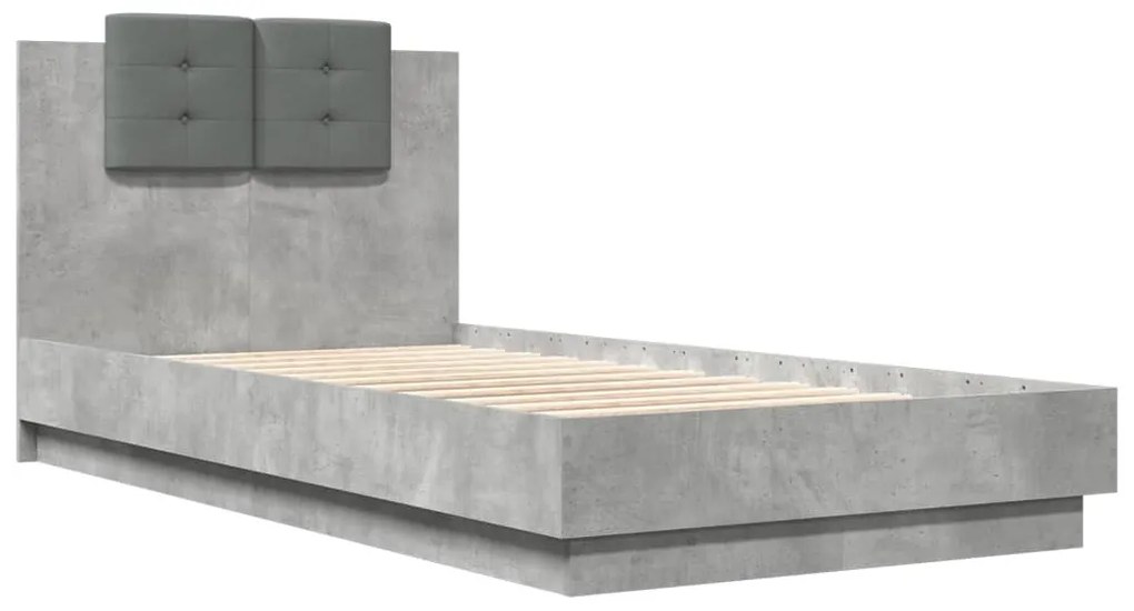 betonszürke szövet ágykeret fejtámlával 75 x 190 cm