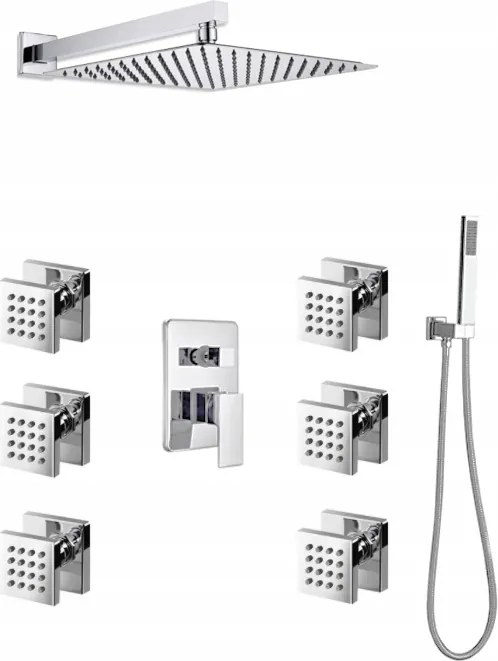 Falsík Alatti Zuhanyszett Hidromasszázs Króm Fali Esőztető 20 cm