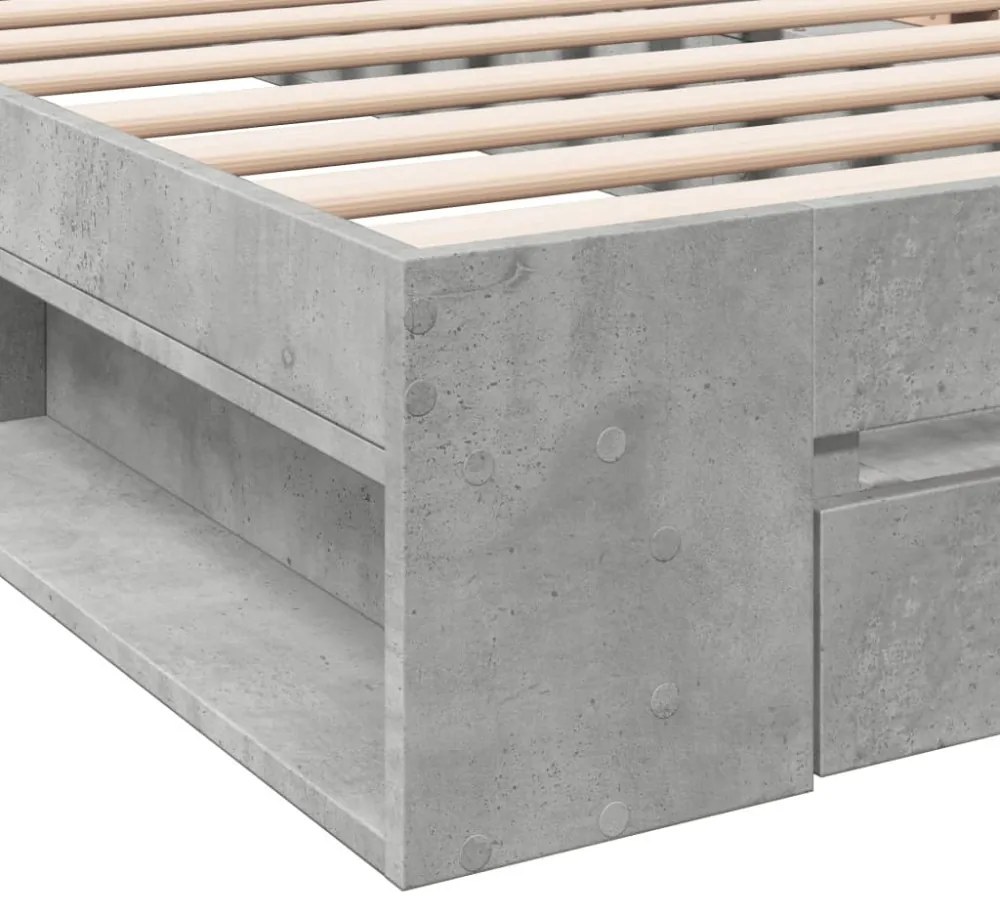 betonszürke szerelt fa ágykeret fiókkal 100 x 200 cm