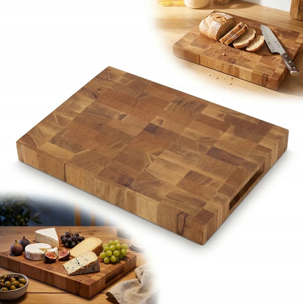 Vágódeszka End Grain Tölgy Olajozott 40x30x4 robusztus Blokk