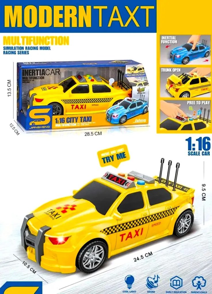 Ultimate Devil Race Taxi Vörös Fényszóróval 25 Cm Elektromos Játék Autó Hátrahúzós Mechanikával