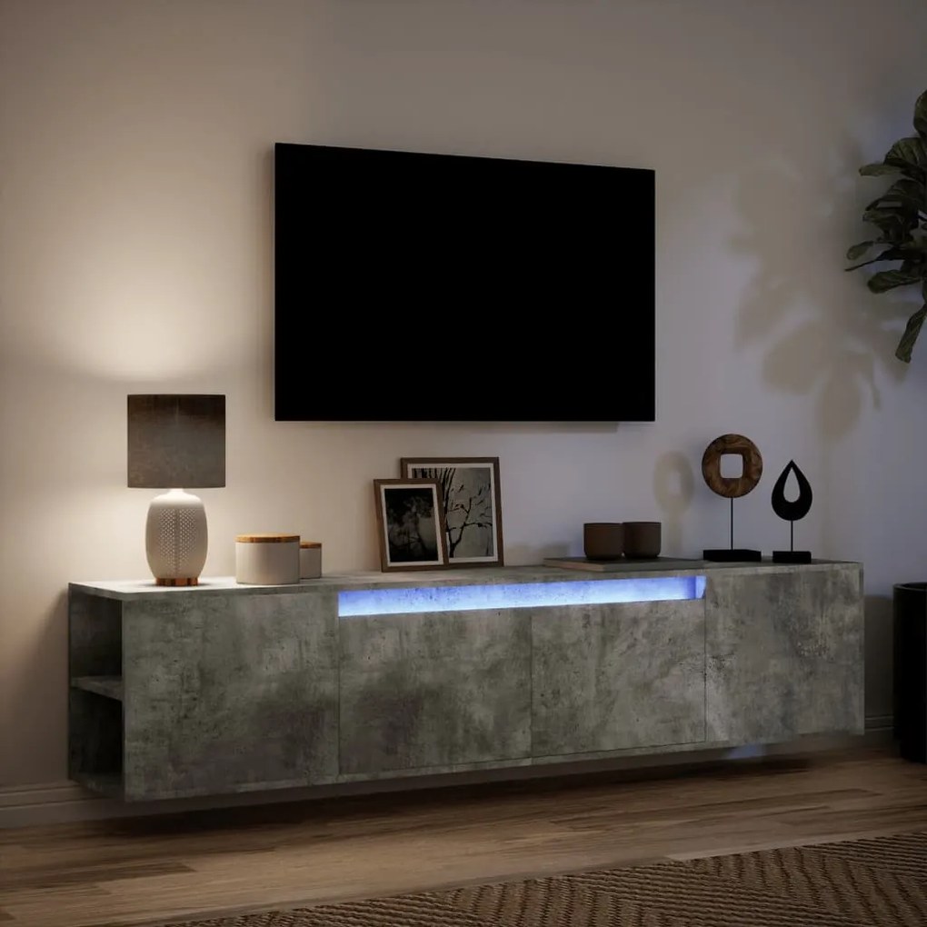 betonszürke fali TV-szekrény LED-del 180 x 31 x 39,5 cm