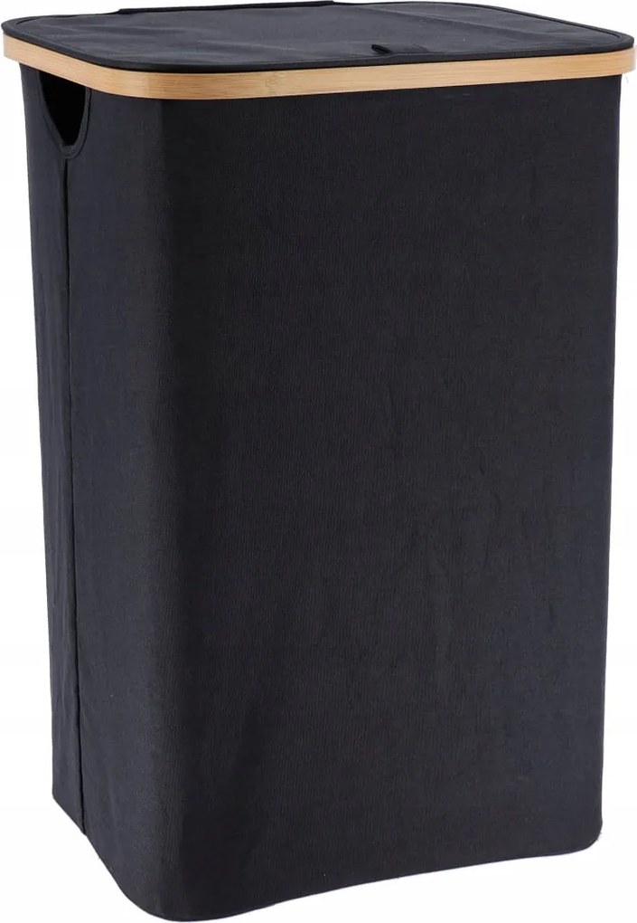 Textil Szennyestartó Kosár Zárható Bambusz Koronggal 70 L Fekete