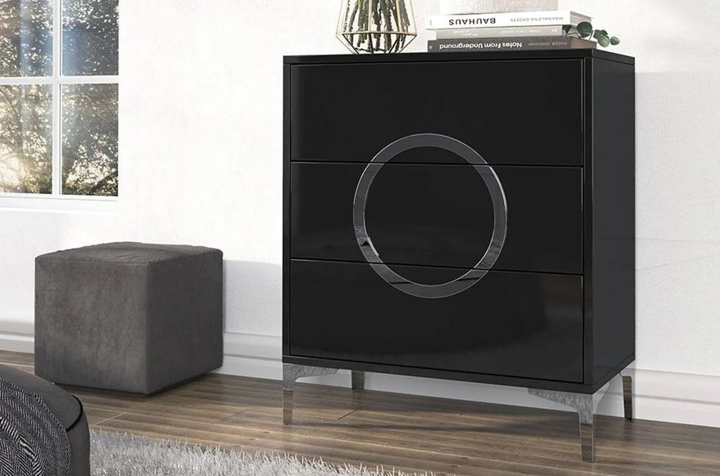 Komód Barnir (magasfényű fekete). Akció -20%. 1025849
