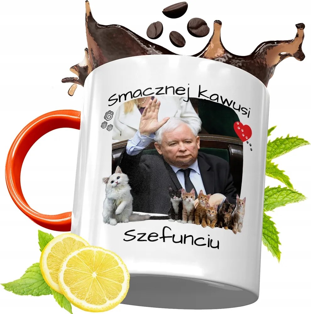 Narancssárga Bögre A Pis Elnökétől Jaroslaw Kaczynski fényképes nyomtatással