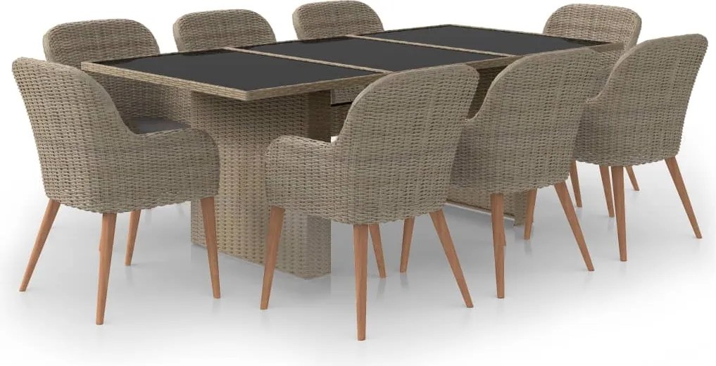 vidaXL 9 részes barna kültéri polyrattan étkezőgarnitúra