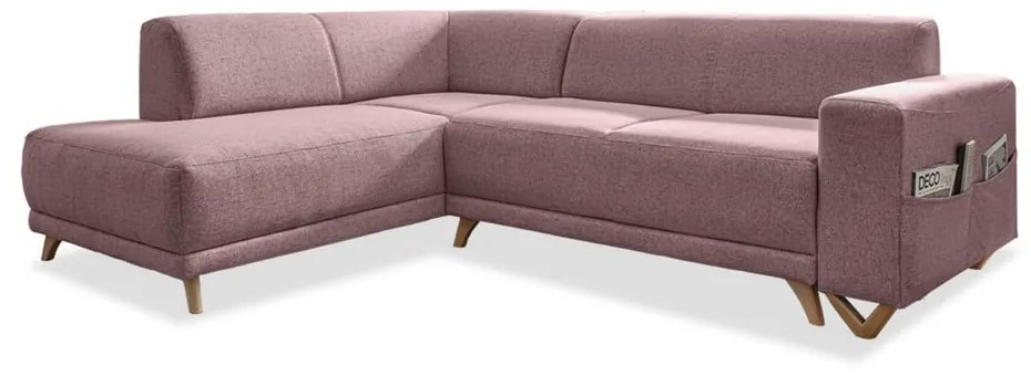 Rózsaszín kinyitható-tárolóhelyes sarokkanapé (bal oldali-L alakú) Classy Sophie – Miuform