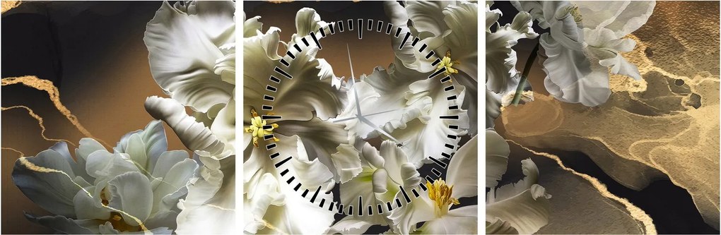 Kép - Orchidea virágok márvány háttérrel (órával) (90x30 cm)