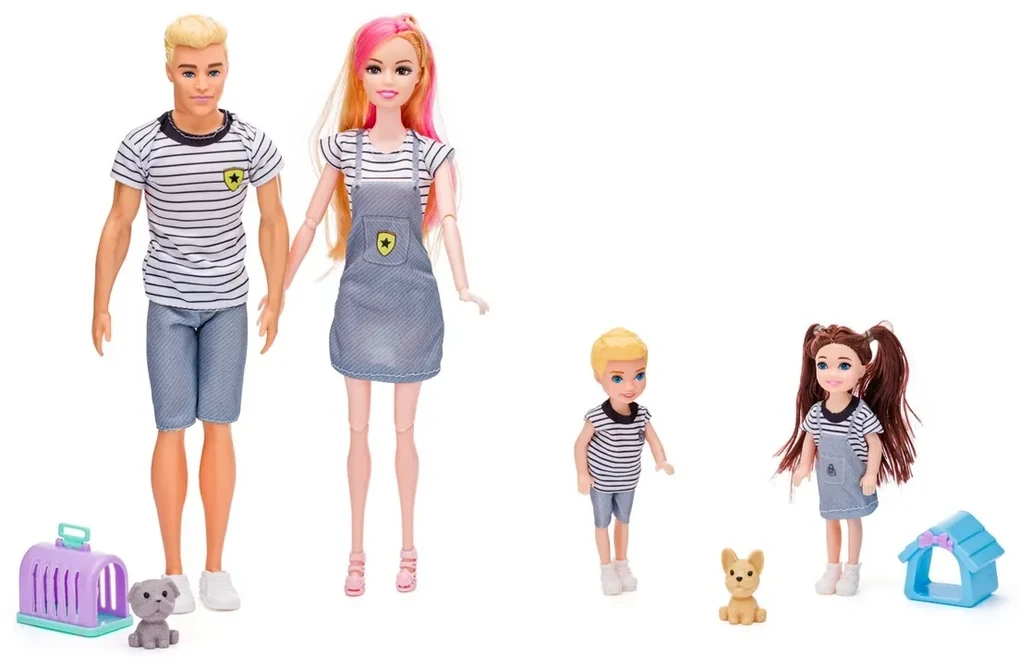 Woody 90621 Babák család házikedvencekkel, 30 cm | BIANO