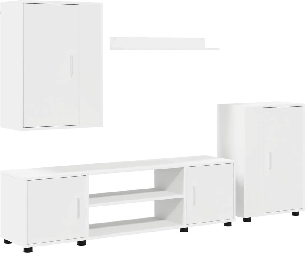 vidaXL TV szekrény garnitúra Falra szerelhető 4 pcs Fehér Faanyag