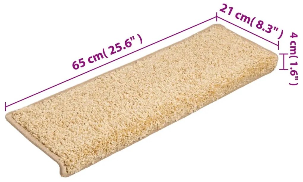 15 db krémszínű lépcsőszőnyeg, téglalap alakú széllel, 65 x 21 x 4 cm