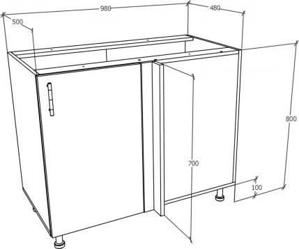 Benita 1 ajtós Alsó konyhaszekrény Természetes fa-Fehér 98x50x80 cm N