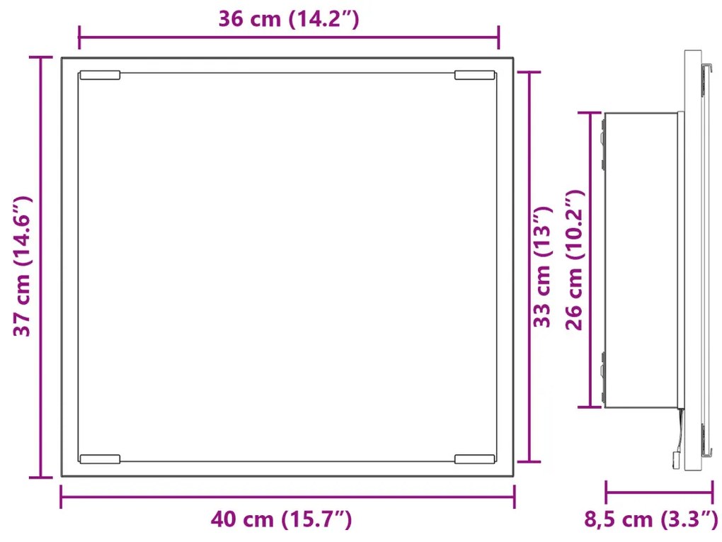 LED fürdőszobai tükör füstölt tölgy 40x8.5x37 cm műszaki fa