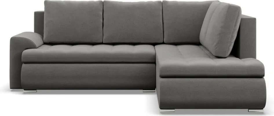 Tokio sarokkanapé, L alakú háttámlával, 2 ágyneműtartóval, bársony, jobboldali, világosszürke