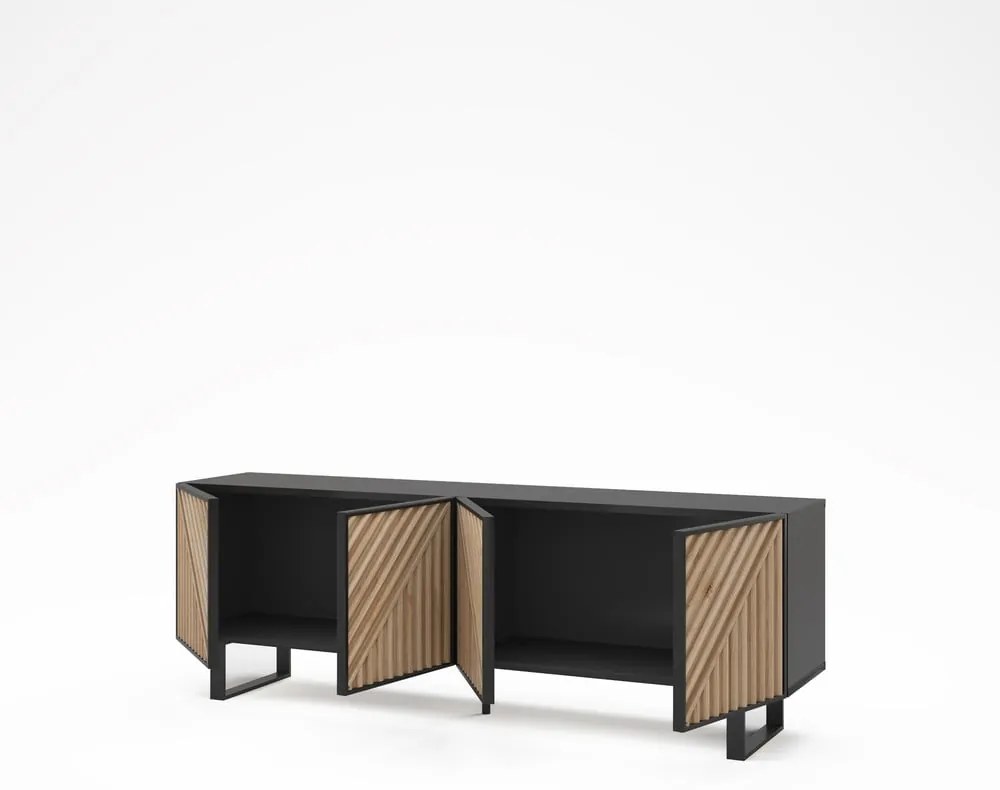 Fekete-natúr színű TV-állvány tölgyfa dekorral 161x55x35 cm Alana – Marckeric
