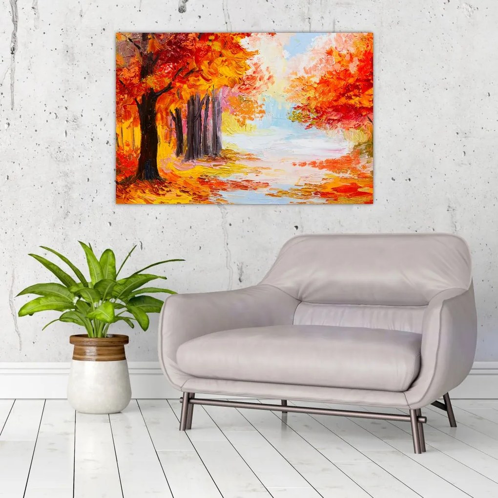 Kép - olajfestmény, színes ősz (90x60 cm)