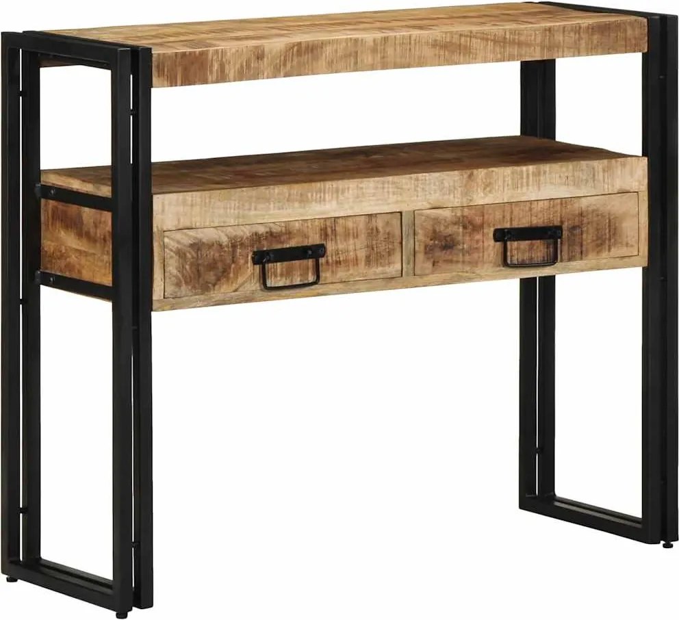vidaXL Konzolasztal fiókkal Barna 90 x 33 x 75 cm Tömör Mangófát