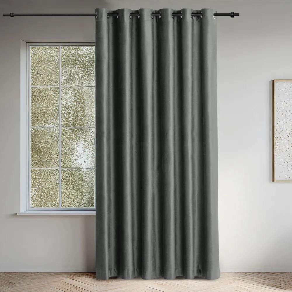 Sötétszürke bársony dimout (részleges sötétítő) függöny 530x300 cm Velto – Filumi