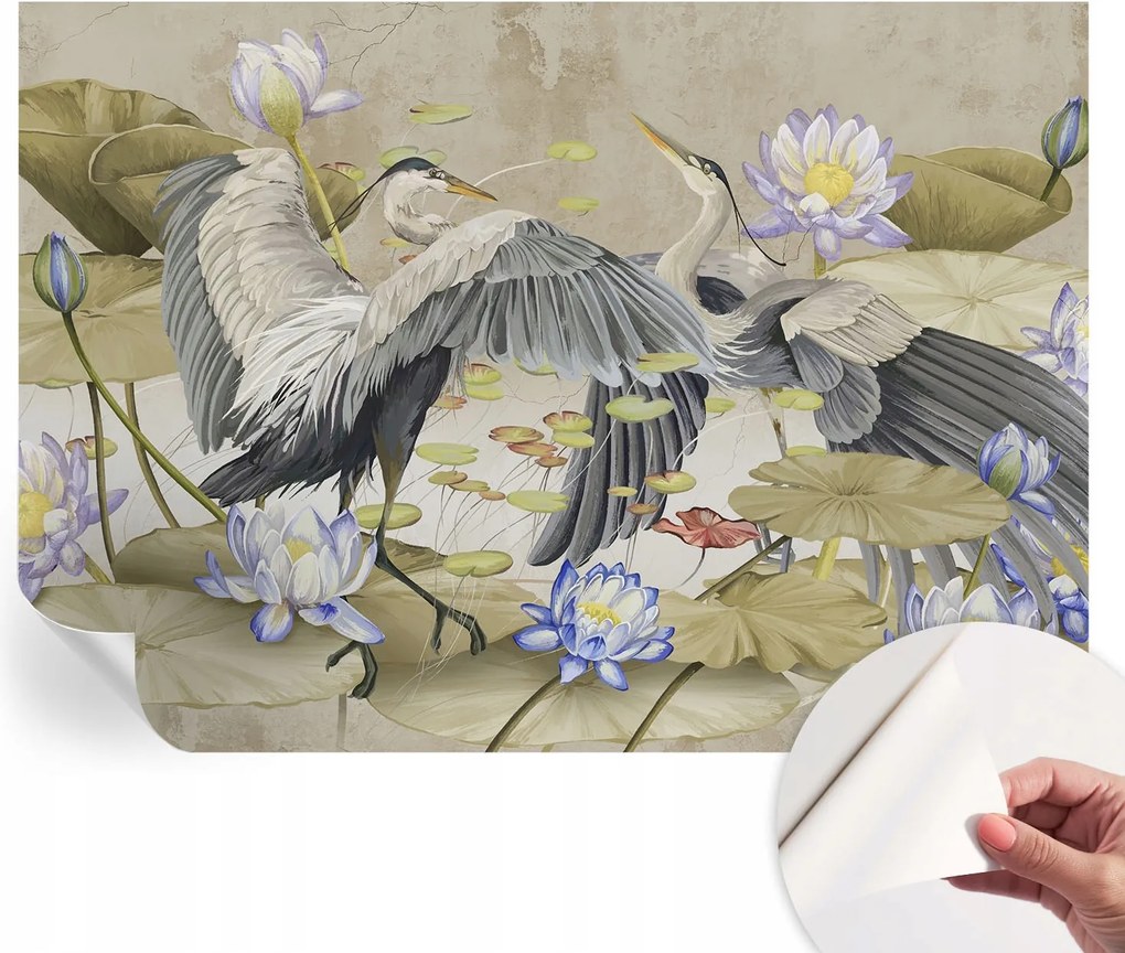 Design fali fotótapéta Öntapadós Madarak és liliomok 312x219 cm