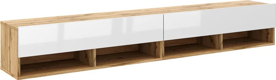 TV szekrény 200 cm 2 ajtós Wotan tölgy / fehér magasfény színkombinációban – DERBY