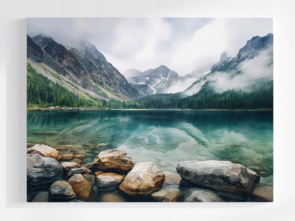 Canvas Vászonkép Hegyi Tó Türkiz Víz Tátra Köd 80 x 60