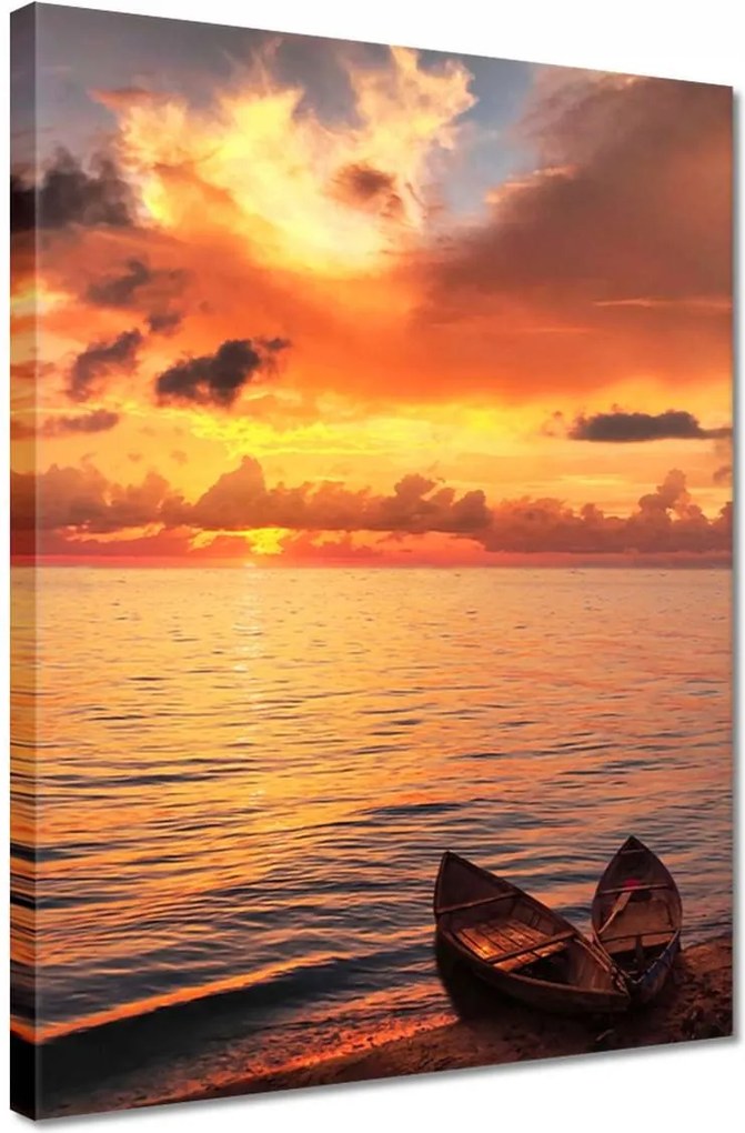 Vászonkép 30x40 Csónakok naplementekor Naplemente a tengeren Kilátás