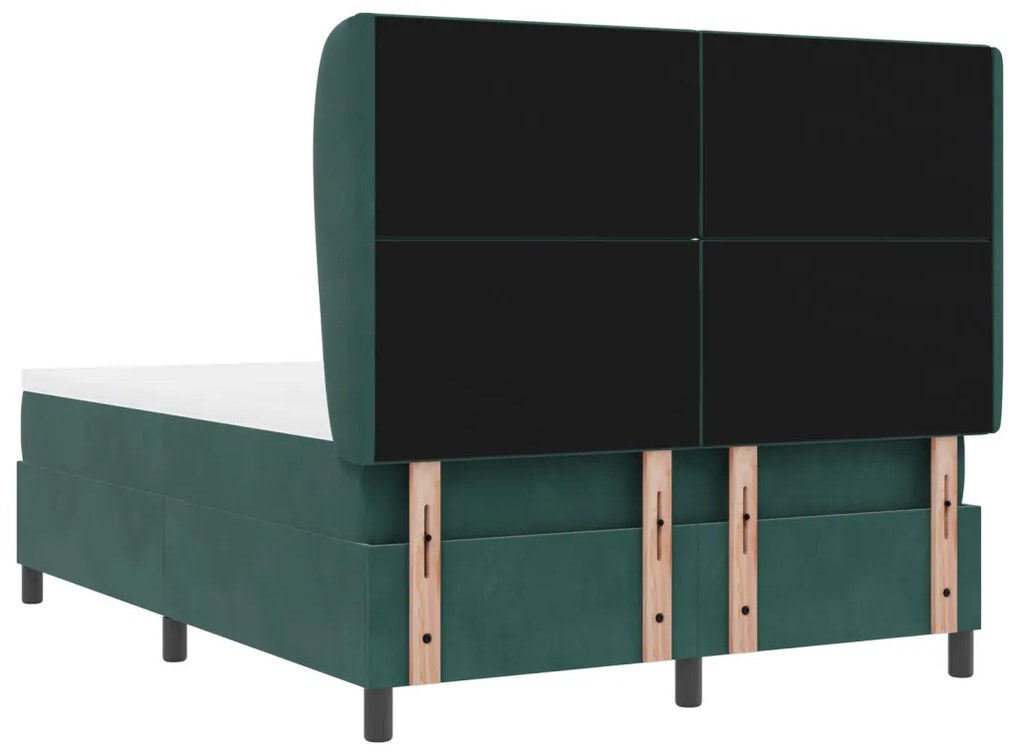 Boxspring Ágy Mattal - Sötét Zöld, 140x200 cm, Bársony
