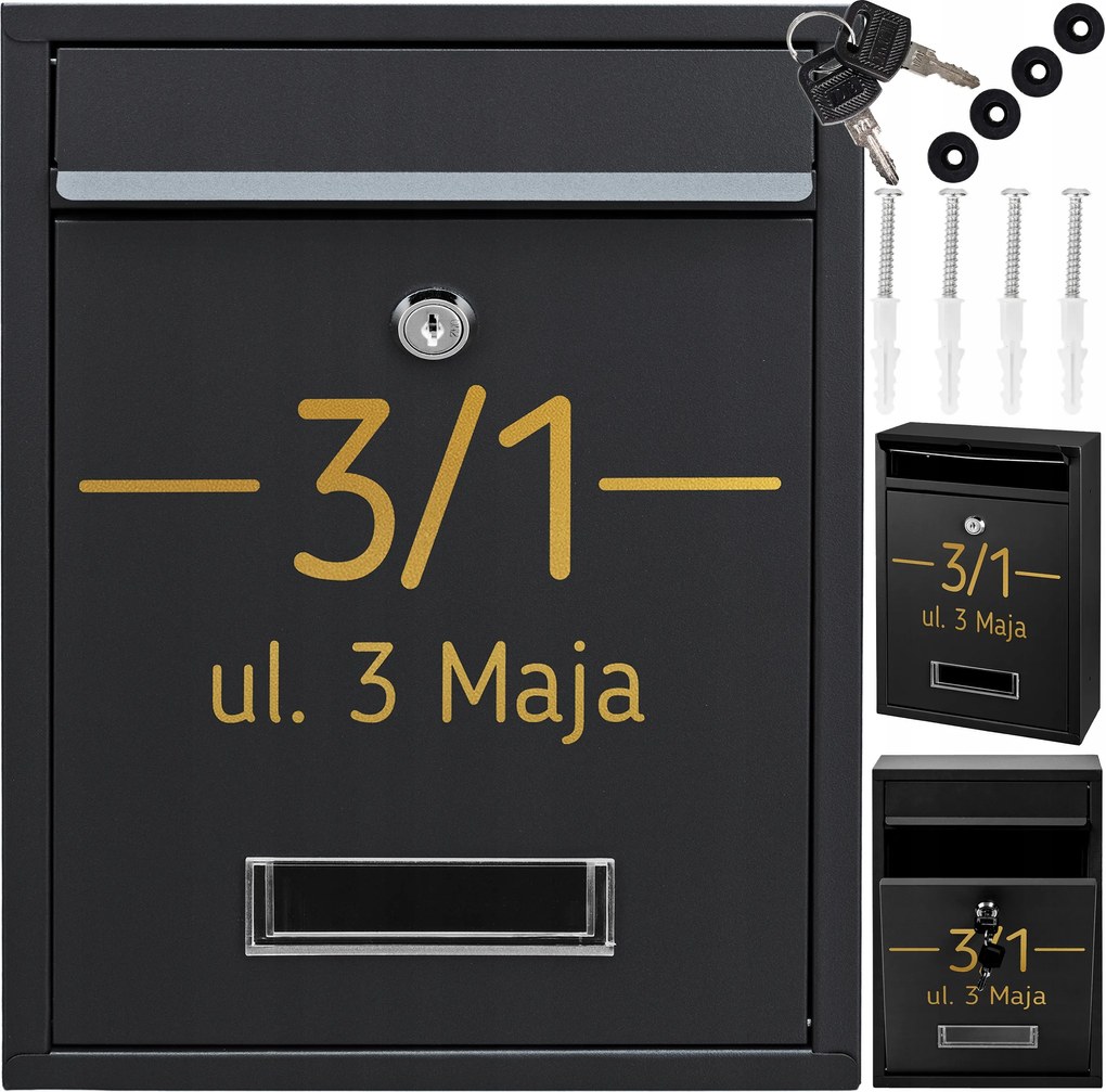 Postaláda Rib Levél Fekete Arany Minta