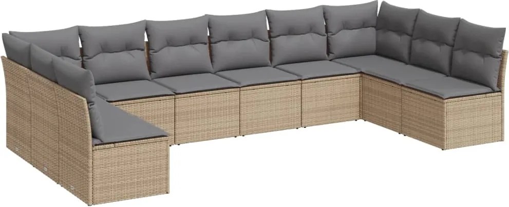 vidaXL 10 részes bézs polyrattan kerti ülőgarnitúra párnával