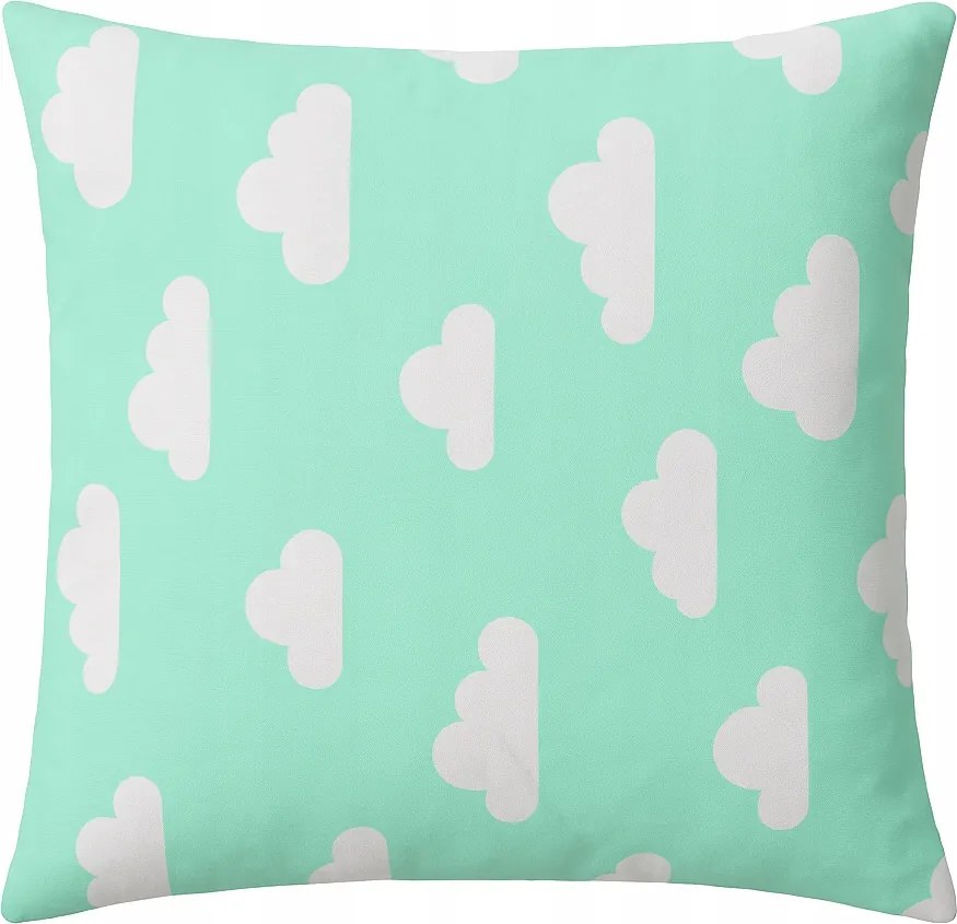 Párnahuzat 40x40 Türkiz felhő mintával, Pamut, Cipzáras