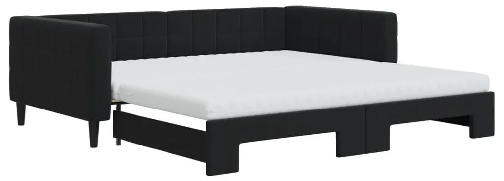 fekete kihúzható bársony heverő matraccal 100 x 200 cm