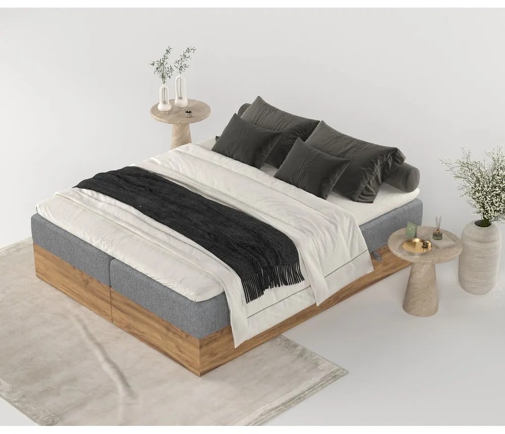 Szürke-natúr színű ágyneműtartós boxspring ágy 160x200 cm Faro – Maison de Rêve