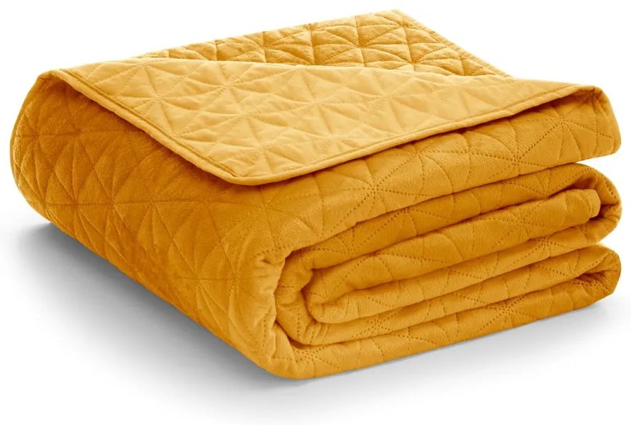 Sárga bársony steppelt ágytakaró 240x260 cm Laila – Restilo