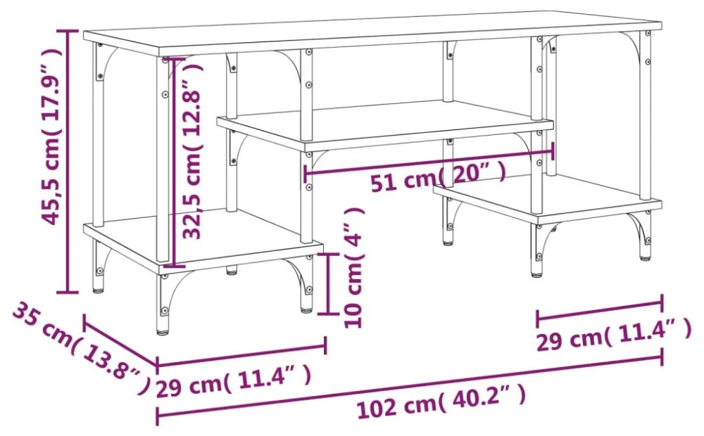 barna tölgyszínű szerelt fa TV-szekrény 102 x 35 x 45,5 cm