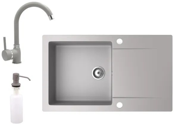 Gránit mosogató NERO Gold + magasított csaptelep + adagoló (szürke)