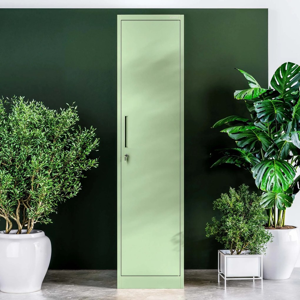 Keskeny fém irodai iratszekrény, pasztellzöld, 450x1850x400 mm: ALEX Fresh Style