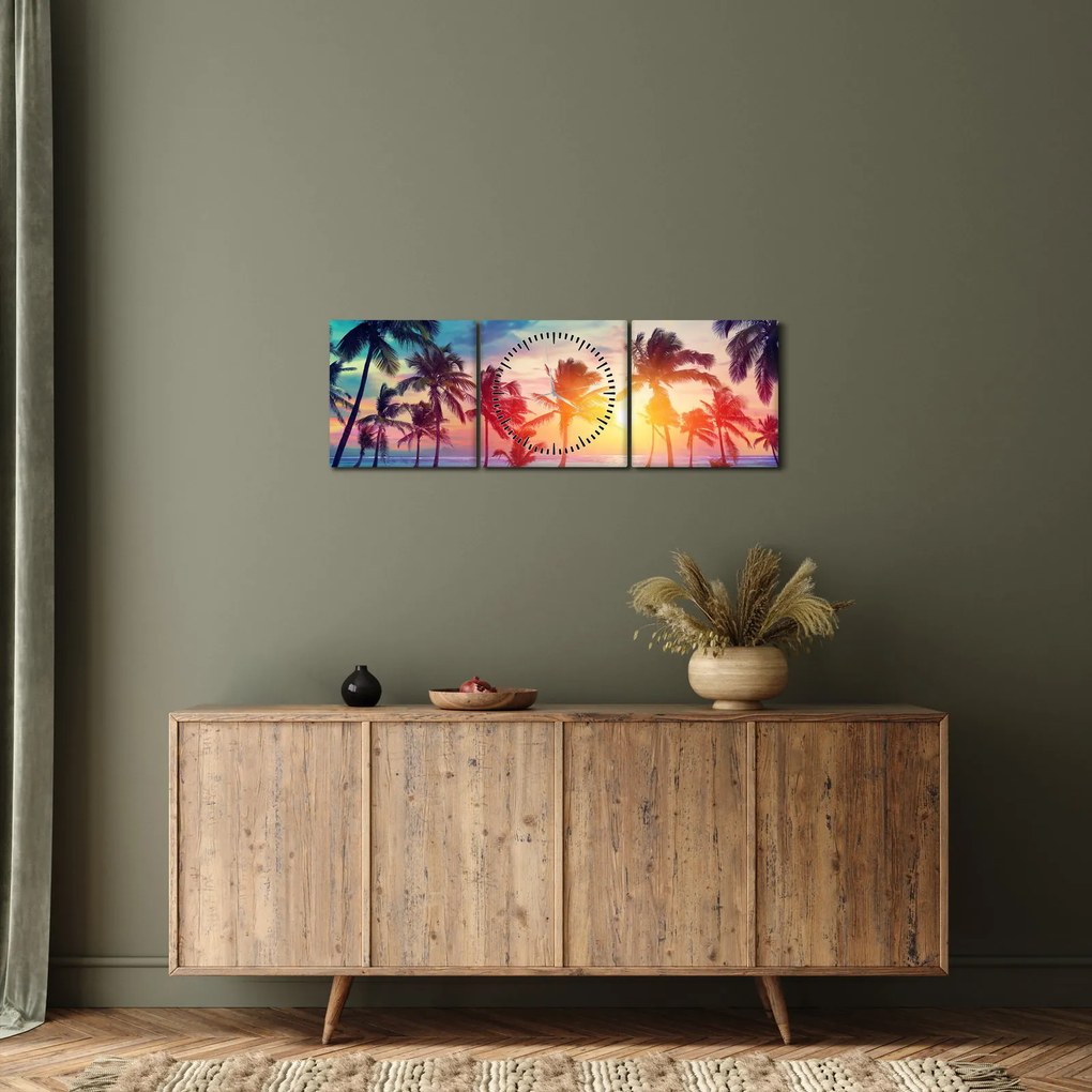 Kép - trópusi naplemente (órával) (90x30 cm)