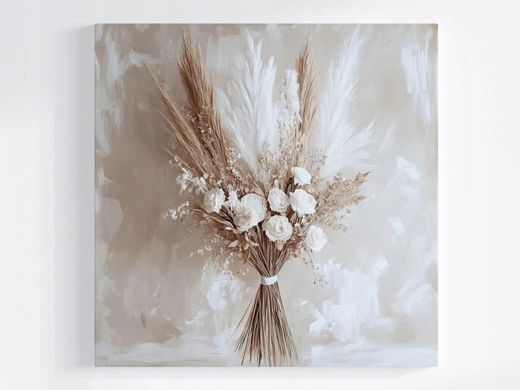 Vászonkép Canvas Szárított Csokor Pampas Fű Rózsa Virágok 40x40
