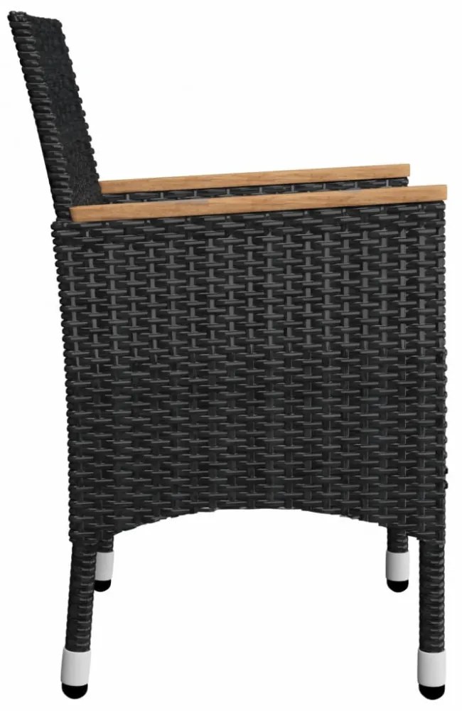 3 részes fekete polyrattan és edzett üveg bisztrószett